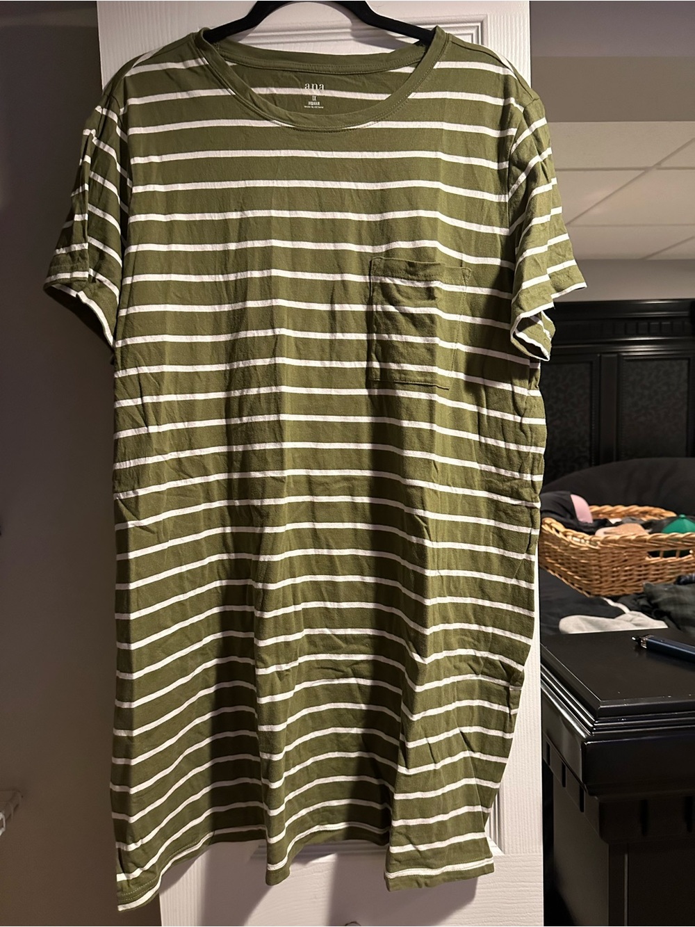 a.n.a Olive Green and White Striped Short Sleeve Tee